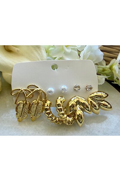 Merishe Jewerly Gold Six-Leaf Bowknot Pearl Antiallergic Non-Tarnish Earrings