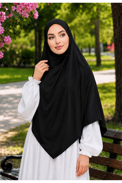 AHRAR tesettür Black Practical Medium Size Sandy Sufle Scarf - Needle-Free Hi...