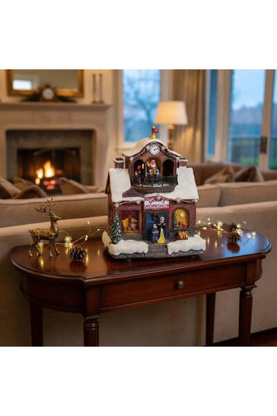 Vivendo Decoratiune Muzicala de Craciun cu Luminare LED, model Santa Workshop...