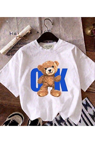 LELVANİ Women's Arrow Printed Bear Printed Crewneck T-Shirt