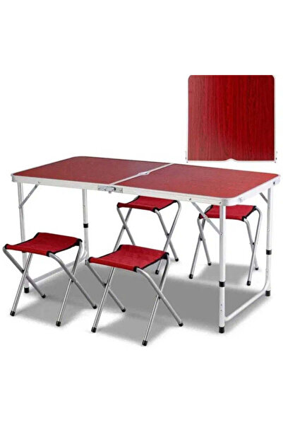 Vivendo Set camping cu masa reglabila si 4 scaune, MDF, 120 x 60 cm