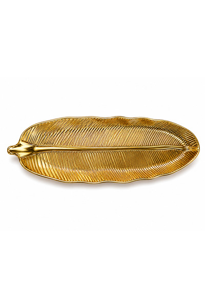 PRC Decorative Leaf-Shaped Platter, Gold, Elegant Design