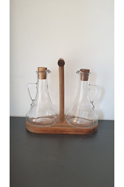 PitrakStore 250ml 2-Pack Oil and Vinegar Container with Wooden Stand