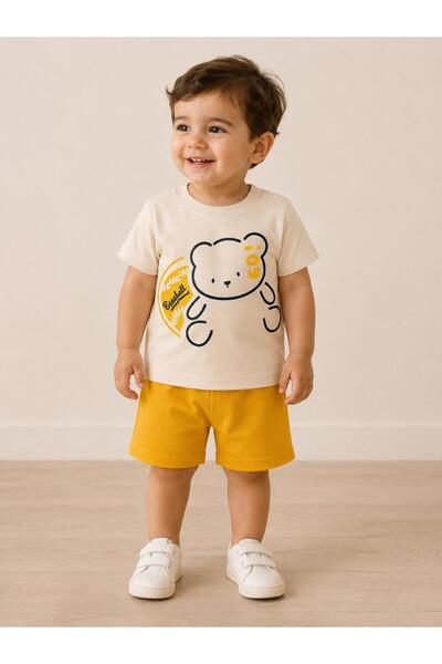 Organic Product DimpleBaby Bebek Takımı 0-24 Ay Ayıcık Baskılı Şortlu Yazlık ...