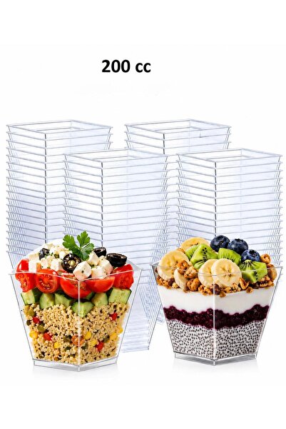 Niss 200 cc Şeffaf Kare Tatlı Kabı 20'li Paket | Plastik Sunum Kasesi, Magnol...