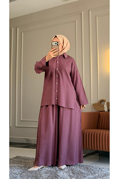 Suede Style 6482 - Set elegant și confortabil de cămașă și pantaloni largi di...