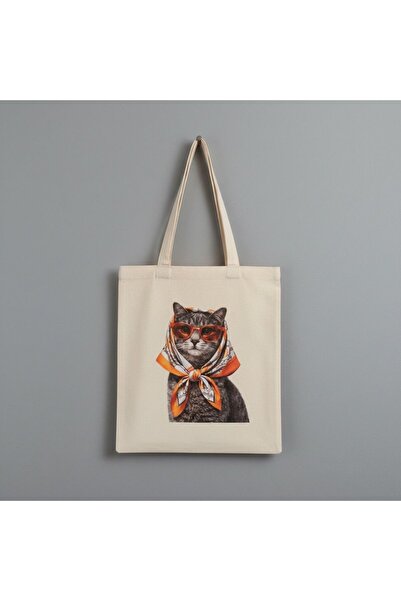 MAHZEN VI Cat Printed Cloth Bag with Scarf