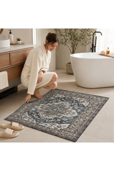 Generic 1 Rubber Non Slip Bath Rug Floral Vintage Washable Absorbent Bathroom...