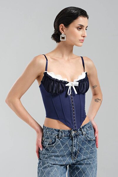 tw3 Women's Blouse Corset with Brooch Detail on the Front and Agrafl Design o...