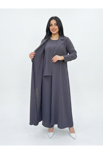 YOU ABAYA 4-Piece Travel Set with Crepe-Copper Fabric in Gray Color