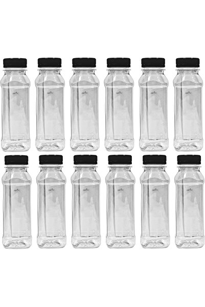 ARTC 12Pcs Plastic Juice Bottles Clear With Caps Milk Bottle Water Bottles 250ml