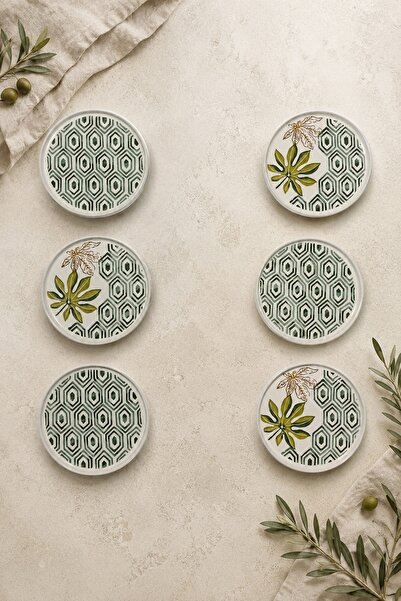 Papart Home Botanik Set of 6 Handmade Ceramic Cake Plates with Leaf Pattern, ...