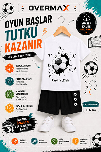 OVERMAX Kick in Goal Printed Kids' Set – T-Shirt & Shorts 2-Piece Combination...