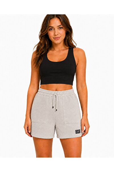 just wear zt Women's Wrinkled Textured Shorts, Elastic Waist Lace-Up Comforta...