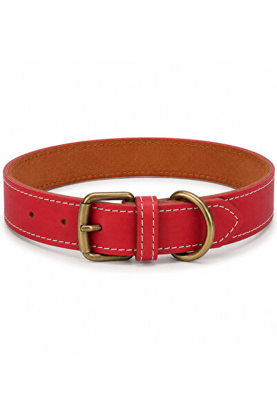 Redis Pet Red Genuine Leather dog collar, medium size 55x2.5cm, adjustable, m...
