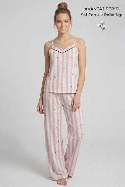 Aytuğ&Mısırlı Egyptian Women's Cotton Striped Pajama Set Pink