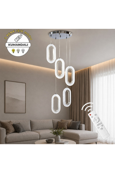 neeko Eleni 5'li Modern Sarkıt LED Avize Kumandalı 3 Renk Dimmerli Dekoratif ...