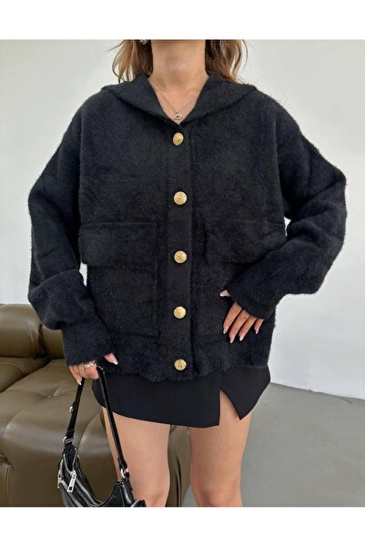 DAĞON'S Hooded Brooch Buttoned Beard Cardigan Jacket