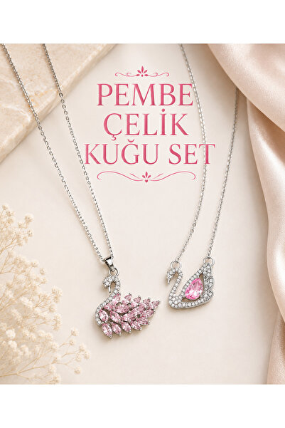 shop PEMBE ÇELİK PARLAK KUĞU SETLER (2 adet)
