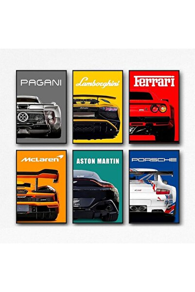 ESSESORIES Supercar Walls Vintage Racing Car Poster Wall Art Set of 6 Room De...