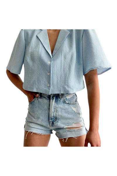 Reyon Women's Cropped Shirt – Chic & Playful Summer Essential, Baby Blue Rayo...
