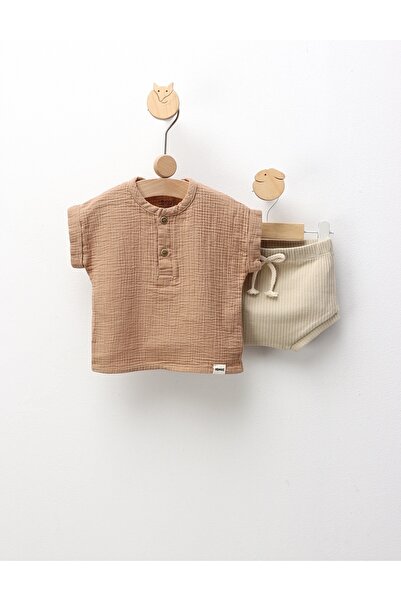 MiniKids Set de vara din muselina, Cool Boy, maro