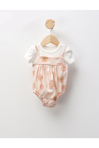 MiniKids Body de vara, maneca scurta, cu floricele corai