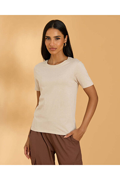 REDTAG Women Ivory Crew Neck T Shirt