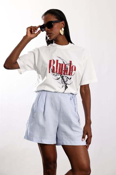 5in1Canpolat Baby Blue Pleated Linen Shorts 17532