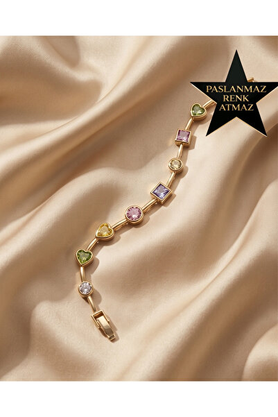 XUPING JEWELRY Xuping 14K Altın Renginde Pastel Renkli Taşlı Kadın Bileklik