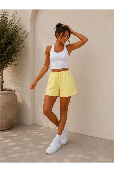 Avero Women's Bubble Shorts -Gofre Casual Summer Comfortable Loose Fit Elasticated