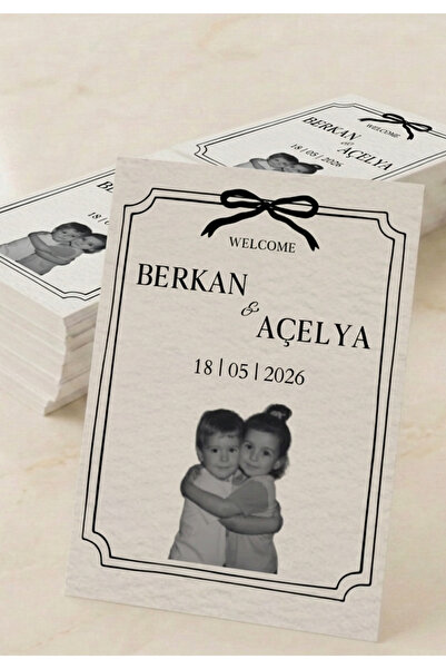 Hobi Sepeti Kişiye Özel Trend Çocukluk Fotoğraflı Nişan & Düğün Masa Kartı 50...