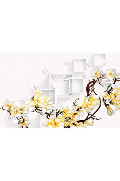 Persona Tablou Canvas, Flori Albe Si Patrate Albe 3D- 100 X 70 cm