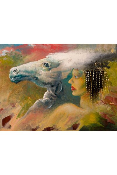 Persona Tablou Canvas, Pictura Abstracta Femeia Si Calul- 100 X 70 cm