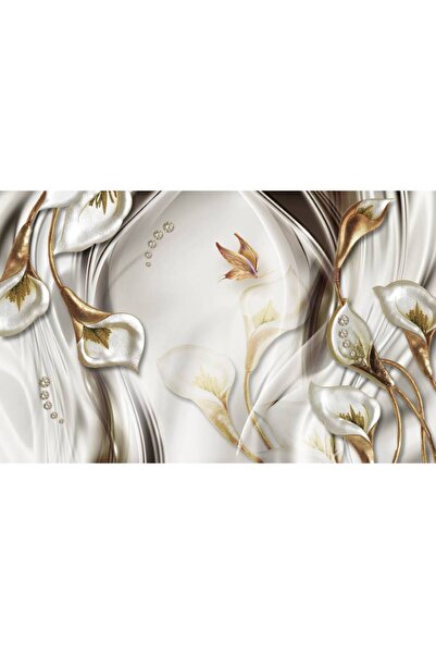 Persona Tablou Canvas, Fluture Si Flori Aurii- 100 X 70 cm