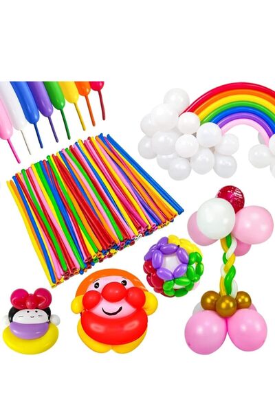 FWM Premium 50-Pack Rainbow Balloon Twisting Kit with Hand Pump – High-Qualit...