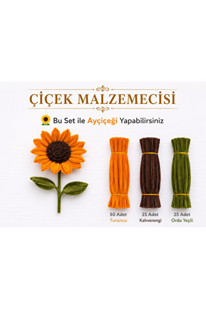 Çiçek Malzemecisii Çiçek Malzemecisi 100 Adet Ayçiçeği Şönil Yapım Seti – Tur...