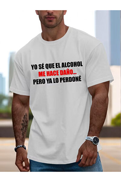 LİNA06 Spanish Meme Top, Round-Neck Short-Sleeve T-Shirt, 'Forgive The Alcoho...