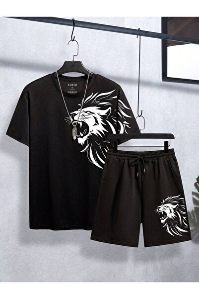 JANTIL MODA طقم تي شيرت وشورت أساسي كبير الحجم للجنسين 👕 🩳