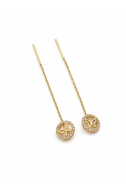 Aur 585 Cercei damă din aur galben 14k, model fluture în cerc cu cubic zircon...