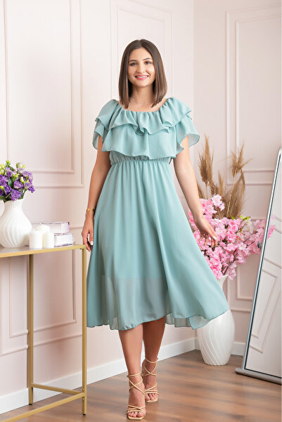 OEM Rochie Joyce eleganta din voal cu volane - Verde mint