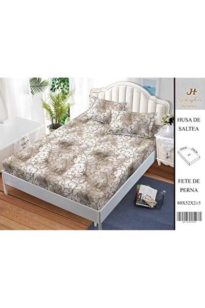 naniland.ro Husă de Pat Bumbac Satinat 2 Persoane 3 Piese Cu Elastic 160x200 cm