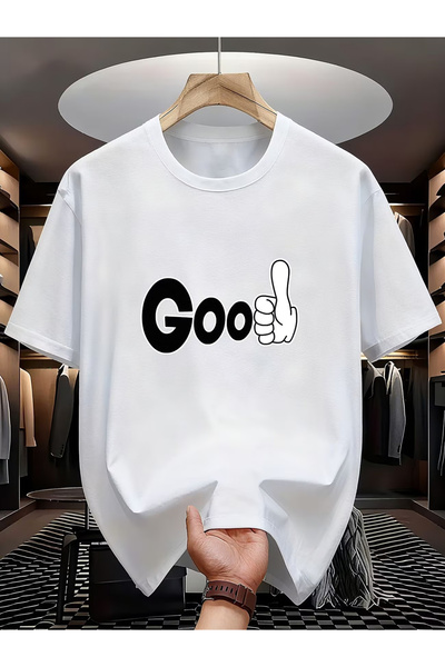 NOURAM Men'S 'Good' Thumbs-Up T-Shirt with Positive Energy - Casual Round Nec...