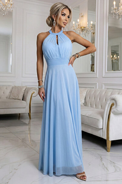 Numoco Rochie de seară elegantă maxi halter cu tul și legătură la talie - alb...