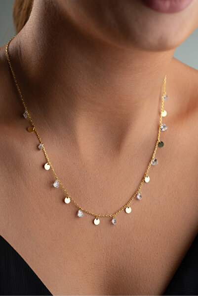 Silvano Jewelry 925 Ayar Gümüş Pullu Taşlı Kalpli Kolye