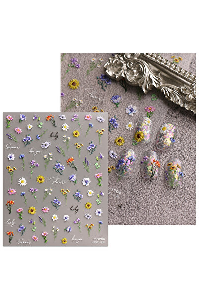 Choice to-1794 1/2pcs 5D Engraved Flowers 3D Nail Art Stickers Wild Flowers D...