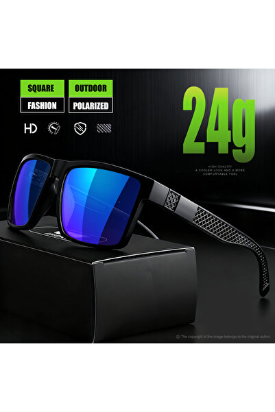 Choice3 C4 Blue Retro Stripe Square Polarized Sunglasses Large Frame Black Me...