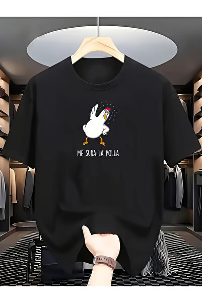 NOURAM تي شيرت رجالي كاجوال بطبعة دجاجة كرتونية مع عبارة 'MES SUDA LA POLLA' ...