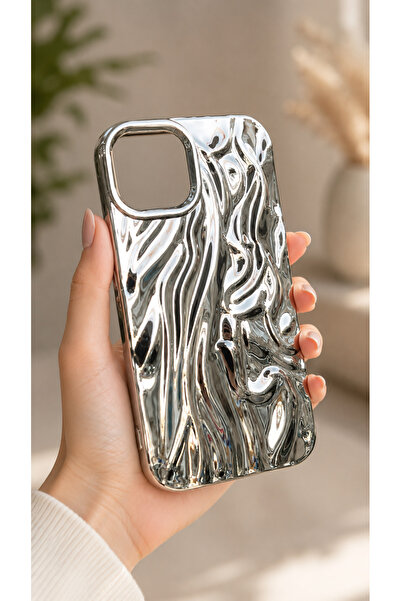 EDELFU iPhone 15 - 14 ve 13 Uyumlu - Parlak Gümüş Aurora Yumuşak Silikon Tele...