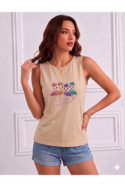 BW Bravely Wear Flamingo Printed Women's (Off Shoulder) Sleeveless T-Shirt wi...